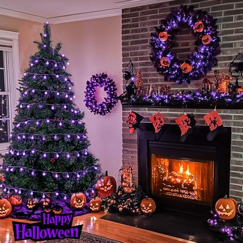 JMEXSUSS 100 LED Globe Purple Halloween Lights Battery Operated 8 Modes - Image 5