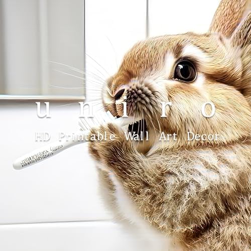 uniro Funny Bathroom Wall Art Prints, Cute Rabbit Brushing Teeth Bathroom - Image 6