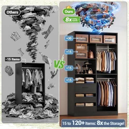 iSunirm 3FT Closet System with 6 Shelves, Wood Walk-in Closet with Closed & 2 - Image 3