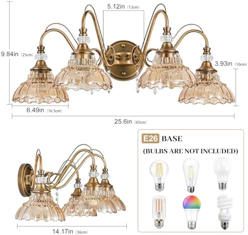 Vintage Bathroom Vanity Light, 4-Light Matte Antique Brass Finish Wall Sconce - Image 6