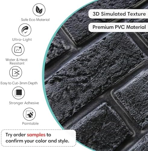 Commomy Peel and Stick Faux Brick 3D Wall Panels 12 pcs of 22.8" x 11.8" - Image 3