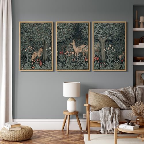 MUDECOR Framed Canvas Print Wall Art Enchanted Forest Fauna Deer Among Flora - Image 2
