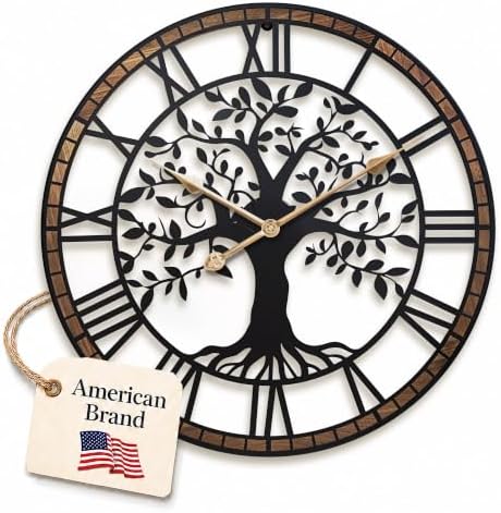24 Inch Large Modern Metal Tree Wall Clock by Unknown