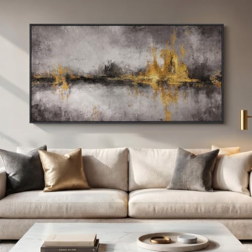Large Framed Black Grey and Gold Abstract Wall Art by Cuspin