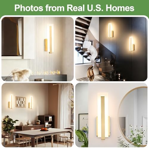 Tipace Hardwired Modern LED Brass Gold Wall Sconce Indoor Wall Mount Light - Image 3