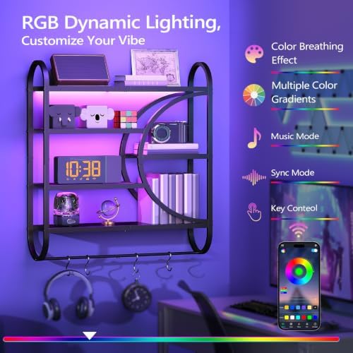 HOOBRO Gaming Floating Shelves for Wall, 28.9" LED Wall Shelf, Display Rack - Image 4