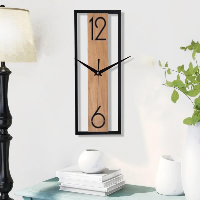 Modern Rectangular Wall Clock 16 Inch, Minimalist Wooden & Black Frame Silent - Image 2