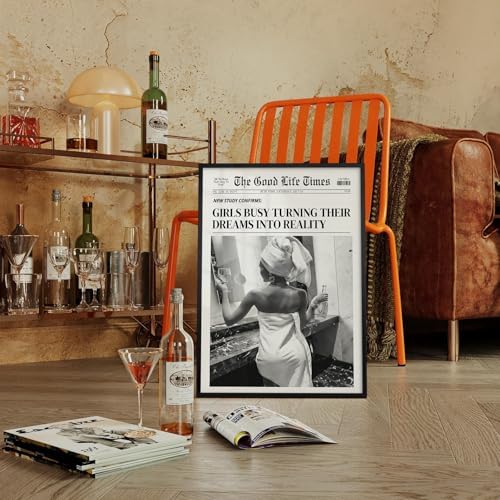 Fashion Black And White Newspaper Wall Art 20x30in Black Framed Retro Cocktail - Image 2