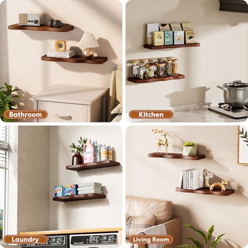 Organic Wavy Edge Floating Shelves, Hidden Brackets, 2 Pack 24 in - Image 6