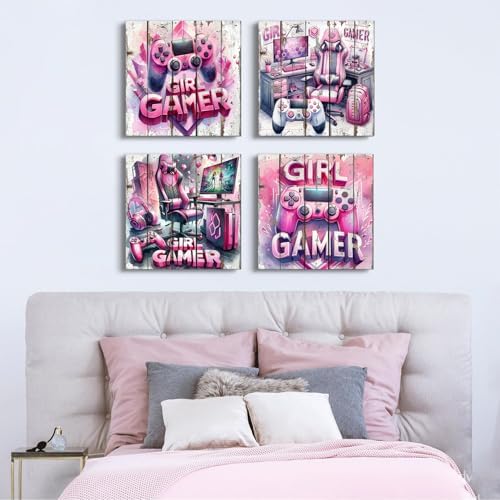 Gamer Room Decor for Girl Game Wall Art Pink Gamepad Earphone Picture Cool - Image 3