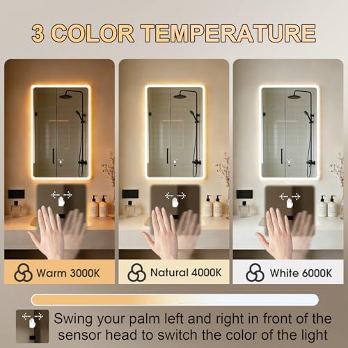 WARM&LOVE 16 x 24 Inch LED Bathroom Mirror, Hand Wave Anti-Fog Bathroom Mirror - Image 4