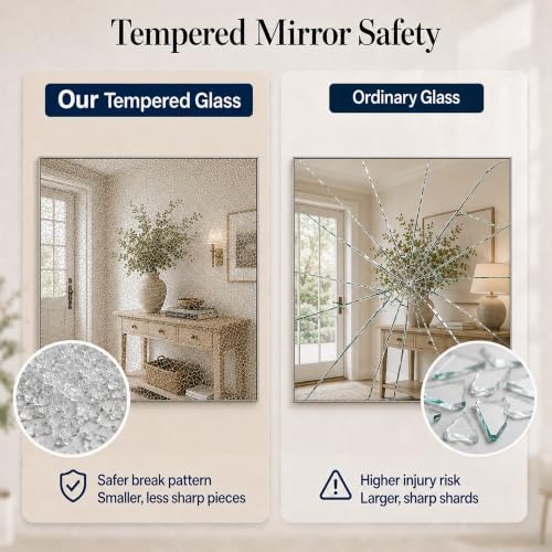 30"x30" Brushed Nickel Framed Square Bathroom Vanity Wall Mirror - Image 6