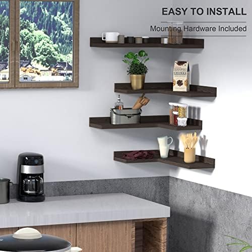 4 Tier Corner Floating Shelves Set of 4, Rustic Pine Corner Shelves - Image 2