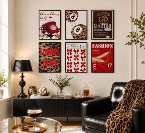 6Pcs Trendy Leopard Wall Art Gallery Girly Prints Red Fashion Wall Canvas - Image 4
