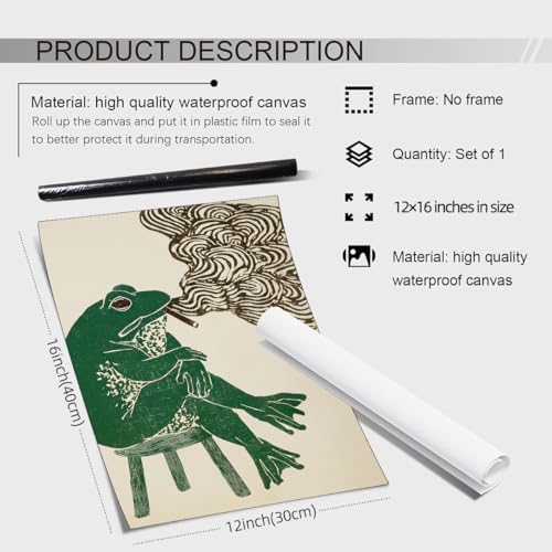 Vintage Japanese Wall Art Funny Frog Smoking a Cigarette Poster Retro Oriental - Image 2