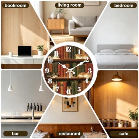 Vintage Bookshelf Wall Clock Silent Non-Ticking 12" - Image 5