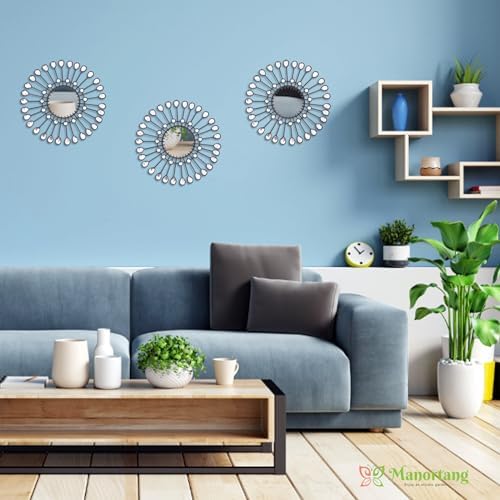 Black Mirrors 3 Piece, Sunburst Mirror Hanging Wall Decor, 9inch indoor Adorn - Image 7