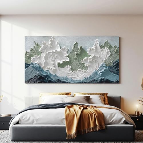 YISXINOAG White Green Ocean Wall Art Minimalist Coastal Painting 24"X48" - Image 5