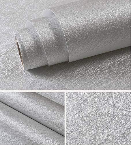 MelunMer Grey Silk Wallpaper Peel and Stick Removable Textured 15.7"x118" - Image 3
