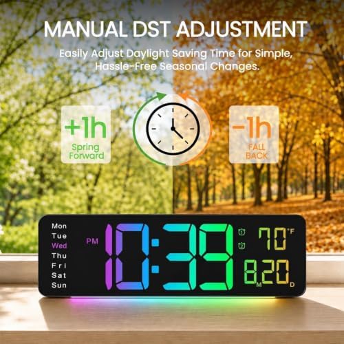 16" Large Digital Wall Clock, LED RGB Color Changing Display - Image 7