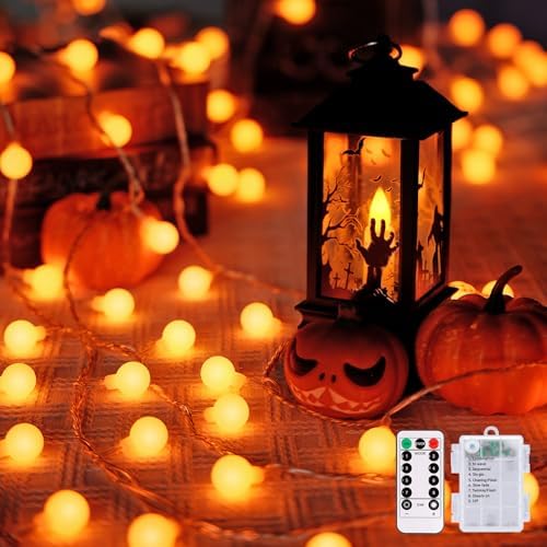 JMEXSUSS 100 LED Globe Orange Halloween Lights Battery Operated by JMEXSUSS