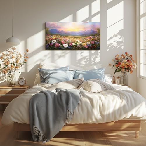 crmotu Mountain Wildflowers Wall Art, Nature Landscape Wall Decor 20"x40" - Image 5