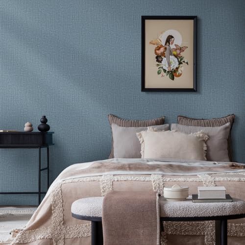 WADILE Grasscloth Peel and Stick Wallpaper 23.6 x 472 in Navy Blue - Image 2