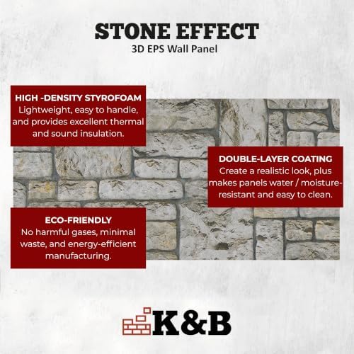 K&B Panels 3D Wall Panels, Stone Effect Styrofoam Wall Panelling Kit, - Image 5