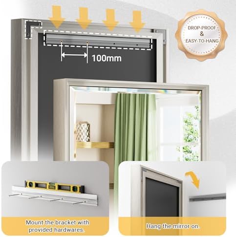 40 x 30 Brushed Nickel Bathroom Mirror, Beveled Framed Bathroom Mirror - Image 5