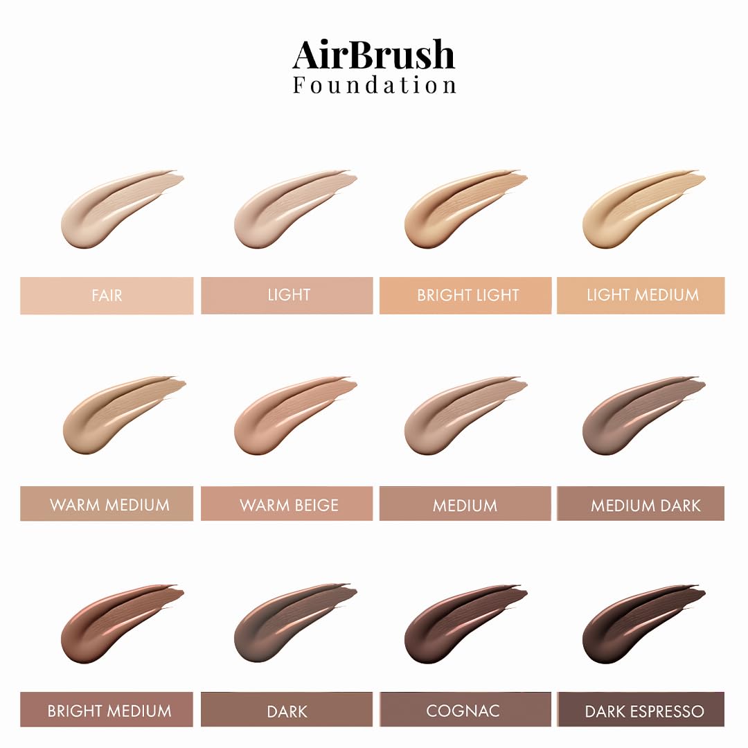 MagicMinerals AirBrush Foundation by Jerome Alexander – 2pc Set with Airbrush Foundation and Kabuki Brush - Spray Makeup with Anti-aging Ingredients for Smooth Radiant Skin - Medium Dark