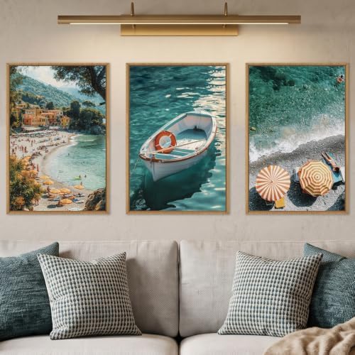 Aryroi Italy Coastal Amalfi Seascape Framed Canvas Wall Art Set- 24"x36"x3 by Aryroi
