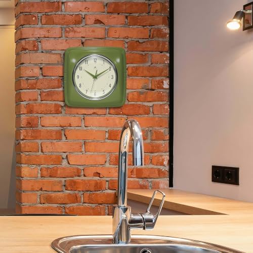 Infinity Instruments Square Retro Wall Clock, Olive Green - Image 2