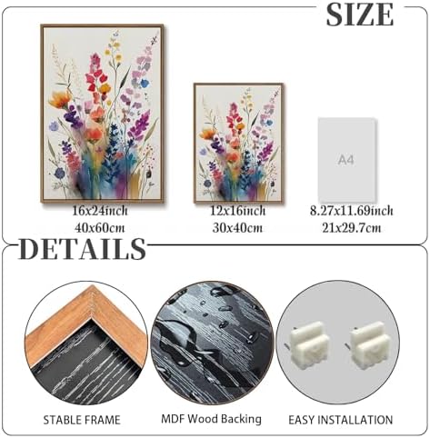 KISSFOX 3 Piece Colorful Wildflower Botanical Framed Wall Art Watercolor Floral - Image 4