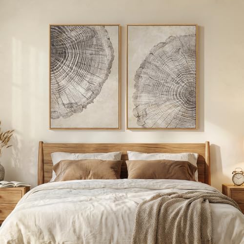Framed Neutral Wabi Sabi Tree Rings Wall Art - Image 2