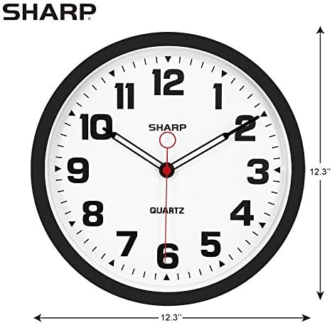 SHARP Matte Black Wall Clock 12" Inch Silent Non-Ticking Modern Stylish Quartz - Image 4