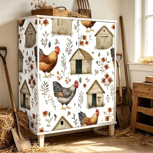 BOKEBEVE Farmhouse Wallpaper Peel and Stick Chicken Cottage 17.5 x 118In - Image 4