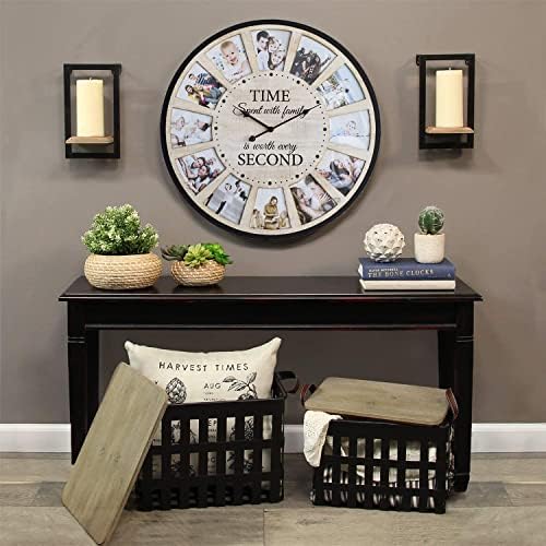 12 Picture Frames Collage Wall Clock, Vintage Rustic Family Photo Clock - Image 3