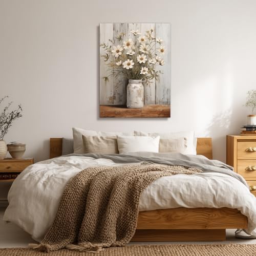 IAFWZX Wood Framed Vintage White Daisy Farmhouse Wall Art 12x16 in - Image 3
