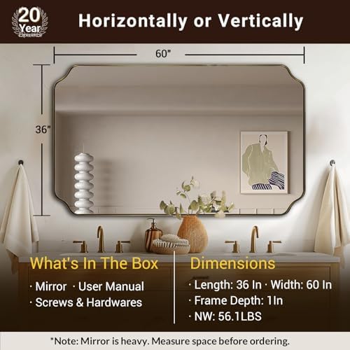 ANDY STAR 36"x60" Large Gold Mirror, Brushed Brass Rectangle Mirror - Image 2
