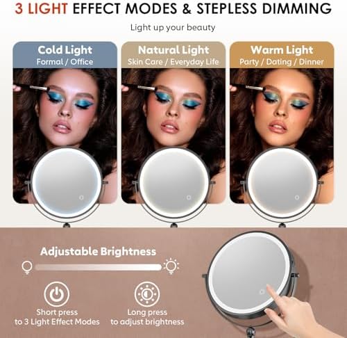 ZLOKLA 9" Wall Mounted Lighted Makeup Mirror, 4000mAh Rechargeable Double Sided - Image 5