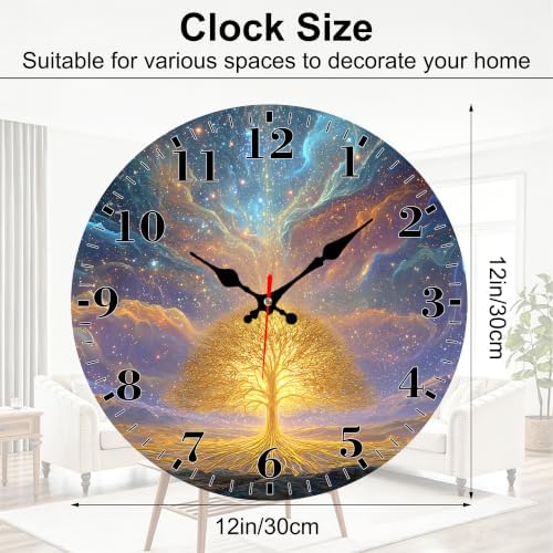 12" Silent Wall Clock, Round Wall Clock, Glowing Life Tree - Image 2