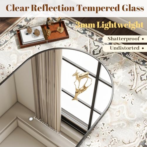 VooBang Wide Arched Wall Mirror, 38 x 40 inch Arch Bathroom Mirror Black - Image 3