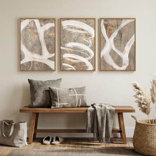 Framed Neutral Beige Abstract Wall Art - Image 5