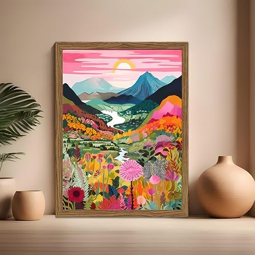 Boho Colorful Mountain Wall Art Set of 3, Abstract Watercolor Landscape Flower - Image 6
