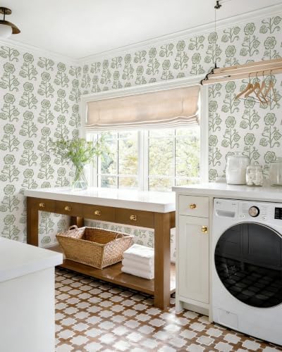 Dimoon Vintage Peel and Stick Wallpaper Sage Green Floral Contact Paper - Image 3