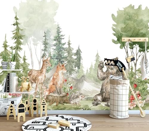 Adorable Watercolor Woodland Animal Friends Nursery Wallpaper - Image 3
