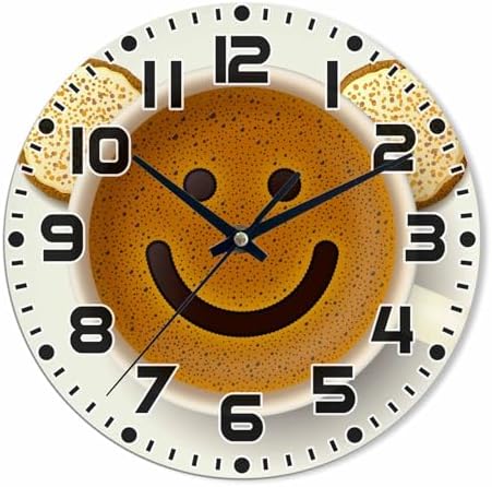 Smiley Face Coffee Wall Clock Biscuits Battery Powered Wall Clock Silent Non by NOMEDOGYIM