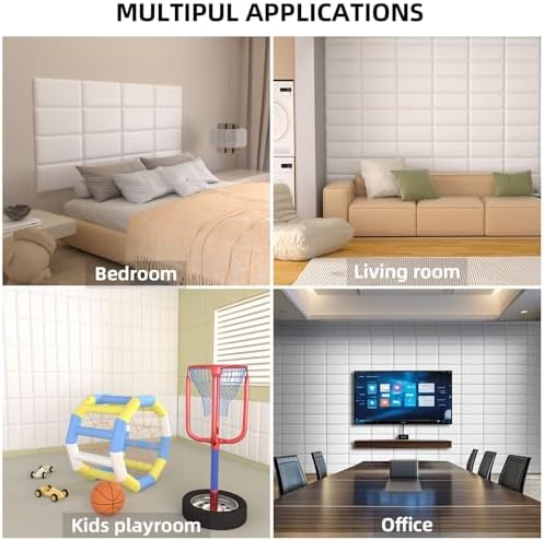 Peel and Stick Headboard White Upholstered Wall Panels, 12 Panels Sized 7.8" x - Image 6