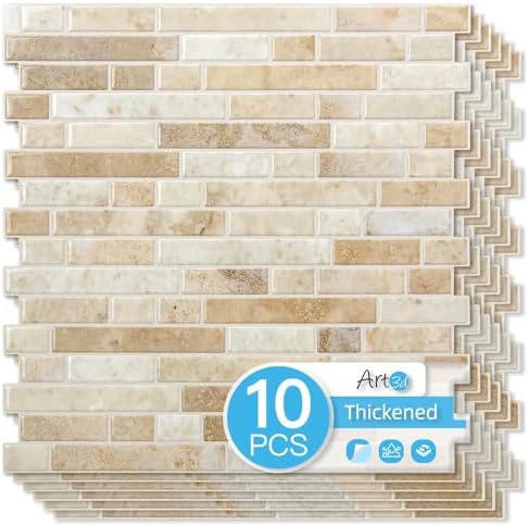 Art3d Linear Tile Peel and Stick Backsplash, Eurasian Mocha Stone by Art3d