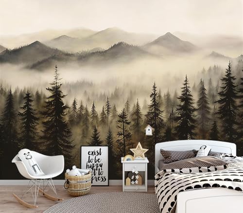Moody Vintage Foggy Pine Forest Mountain Landscape Wallpaper - Image 2